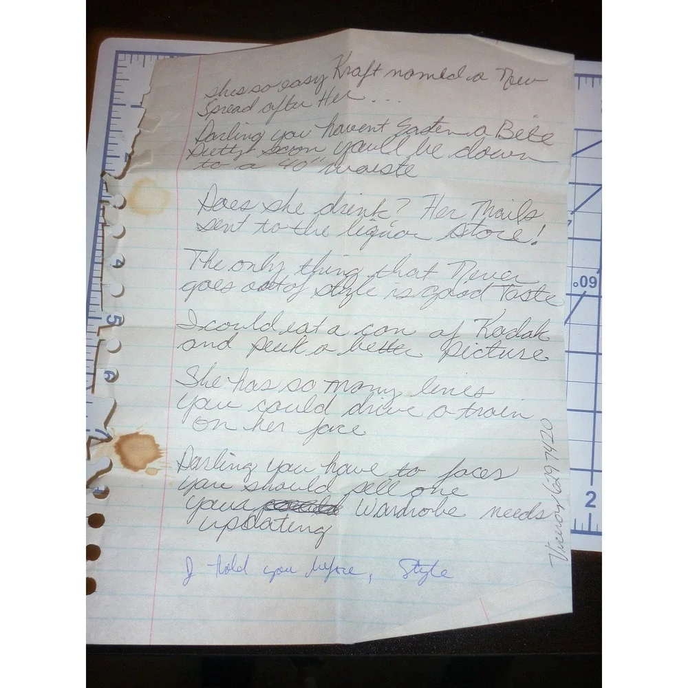 Vintage Handwritten Insult Comedy One-Liners Paper - Joan Rivers Style Humor‎